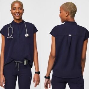 Figs Navy Cap-Sleeve Medical Top